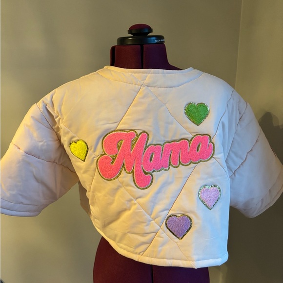 Upcycled handmade Pink Quilted Jacket with Embroidered Patches. Fits approx M - Picture 2 of 3